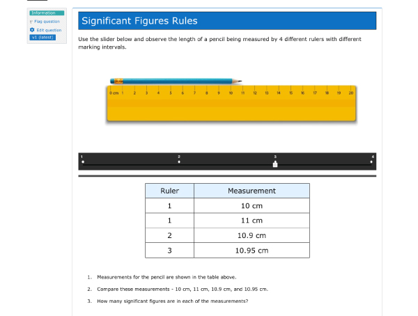 Measuring a pencil length with with different rulers of different precision