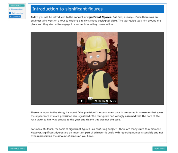 Screen shot of significant figures exercise